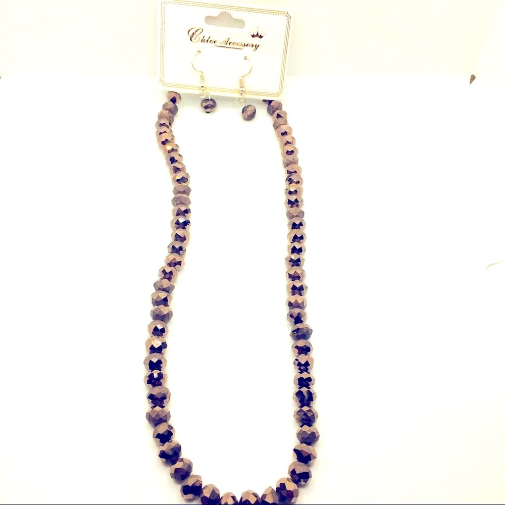 Necklace Earrings Smokey Gray Glass Bead Set!